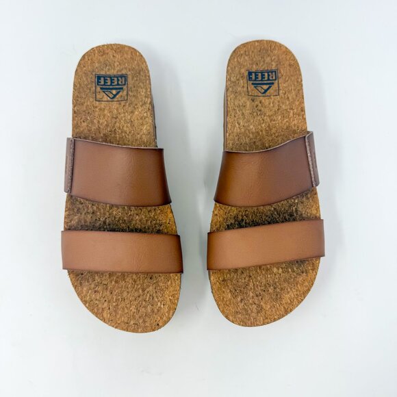 Reef Cushion Vista Hi Sandals Women's 7 Natural Platform Slides Cork Footbed - Picture 4 of 10